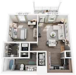 1 Bed 1 Bath Floor Plan | 717 Sq. Ft. at Village at Westland Cove Apartments, Knoxville, 37922