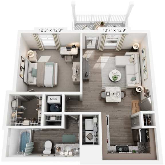 Floor Plan  1 Bed 1 Bath Floor Plan | 717 Sq. Ft. at Village at Westland Cove Apartments, Knoxville, 37922