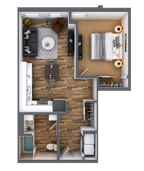 LL Hawkins 1 Bed 1 Bath C Floor Plan