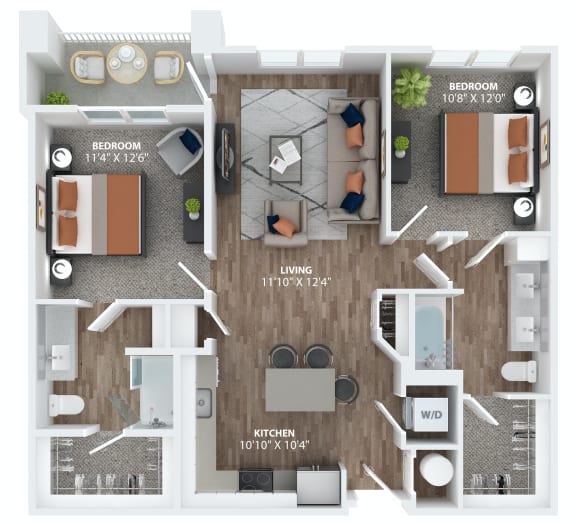 Two bedroom apartment floorplan at The Overlook in Winter Garden, FL