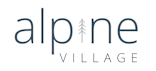 The image shows a logo with the words "alpine VILLAGE" and a small pine tree icon.