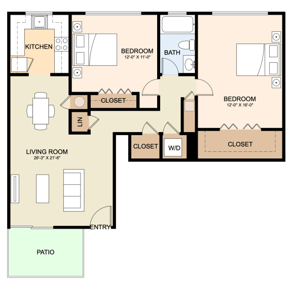 bedroom floor plan | the aspen | apartment homes for rent in pittsburgh, pa