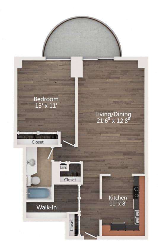 1 Bath Floor Plan at Churchill, Minneapolis, 55401