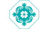 a kaleidoscope pattern in a rhombus with a green logo
