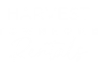 A black and white image with the words "Harvest Townhome Rentals" written in white.