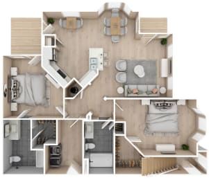 2 bedroom, 2 bathroom floor plan at Audubon Park Apartment Homes in Zachary, LA