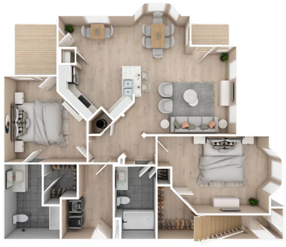 2 bedroom, 2 bathroom floor plan at Audubon Park Apartment Homes in Zachary, LA