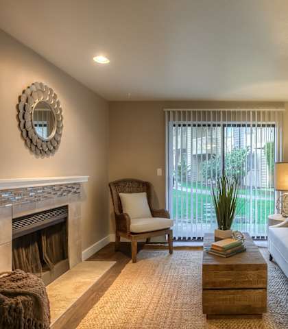 Fireplace Living Room at Hangar 128 Apartments, Everett