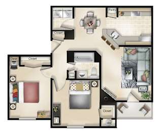 Alperton I & II (2Bed / 1bath / Sunroom or Patio) Floor Plan at Brittany Commons Apartments, Virginia