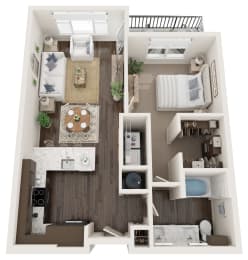 1 bed 1 bath floor plan at The Clearing at ONE28, Olathe, 66062