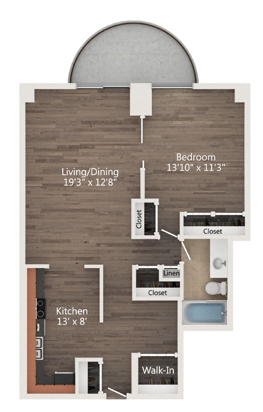 1 Bedroom 1 Bathroom Floor Plan at Churchill, Minneapolis, MN, 55401