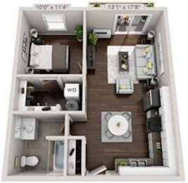 1 Bedroom, 1 Bathroom Rendering