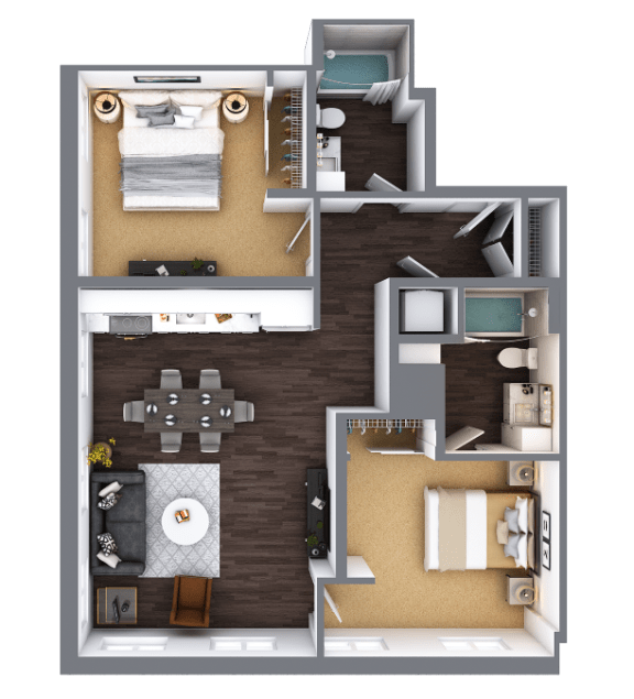 LL Hawkins 2 Bed 2 Bath A Floor Plan