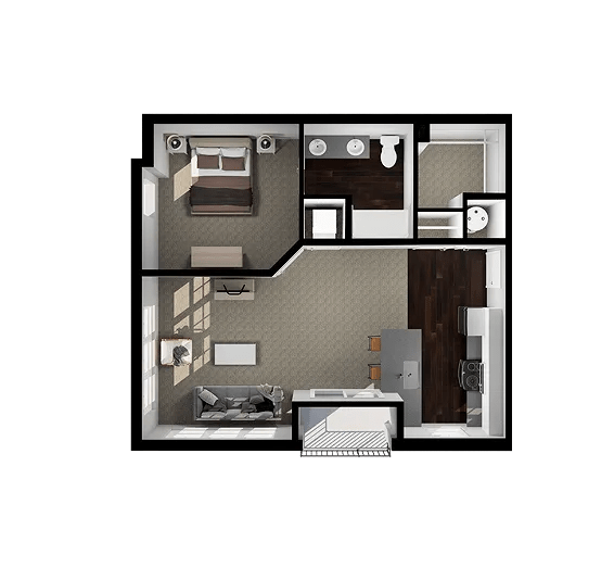 A small image of a house with a brown roof and a white door.