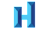 A blue geometric letter H on a black background.