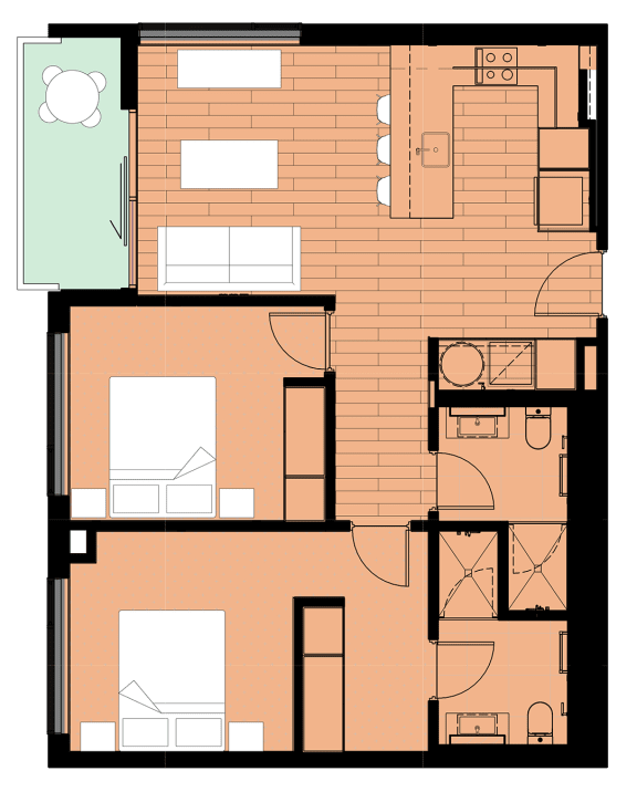 B7 - two bedroom, two bathroom floor plan