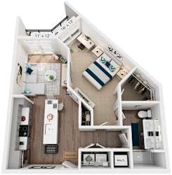 1 Bed 1 Bath Floor Plan | 779 Sq. Ft. at One Riverside Apartments, Tennessee, 37403