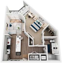 1 Bed 1 Bath Floor Plan | 779 Sq. Ft. at One Riverside Apartments, Tennessee, 37403