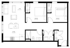 2 bed 1 bath floor plan at Glassworks, Philadelphia