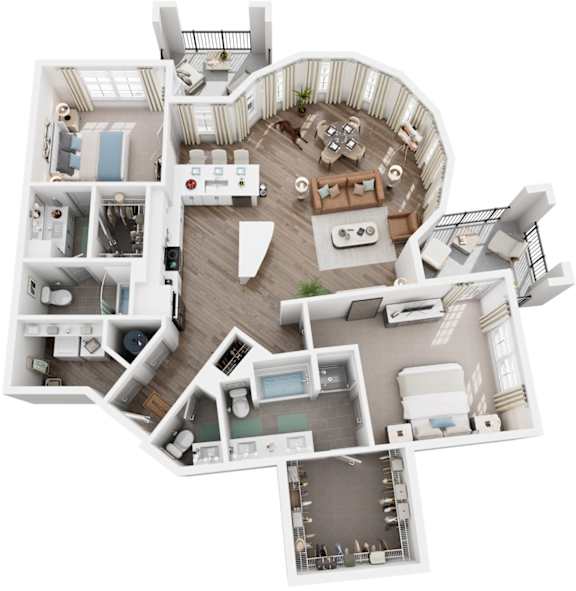 2 Bed 2.5 Bath Floor Plan | 1,536 Sq. Ft. at Canopy at Ginter Park Apartments in Richmond, Virginia