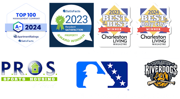 A collection of badges and logos indicating awards and partnerships.