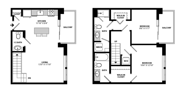 B5BX Floor Plan at Allied Harbor Point, Baltimore