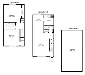 2 Bedroom Townhouse FloorPlan at Dannybrook Apartments, New York, 14221