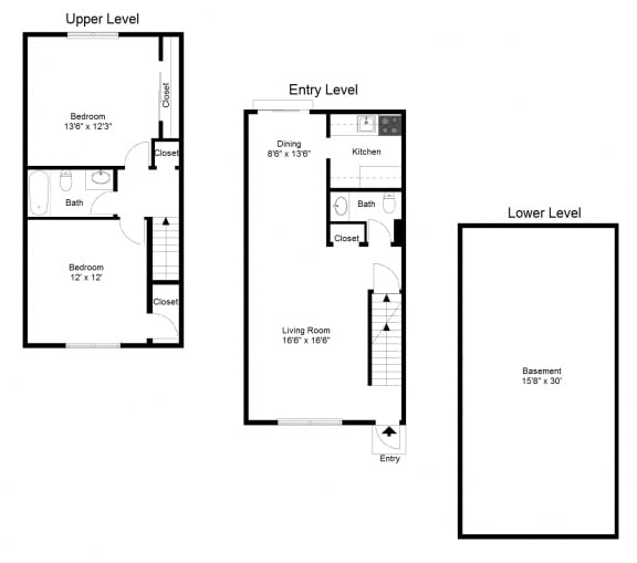 Floor Plan  2 Bedroom Townhouse FloorPlan at Dannybrook Apartments, New York, 14221