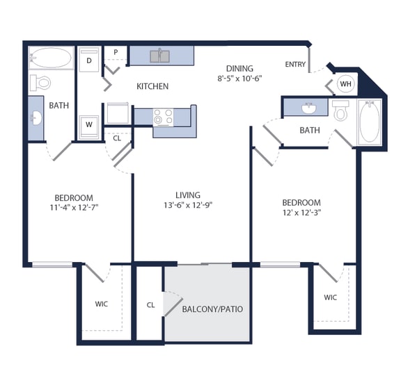 1001 Square-Feet 2 Bedroom 2 Bathroom B1 Floor Plan at Tuscany Bay Apartments, Tampa, FL, 33626