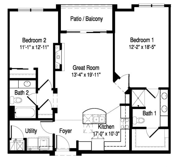 J Type 2 Floor Plan at Poplar Creek Apartments, Brookfield