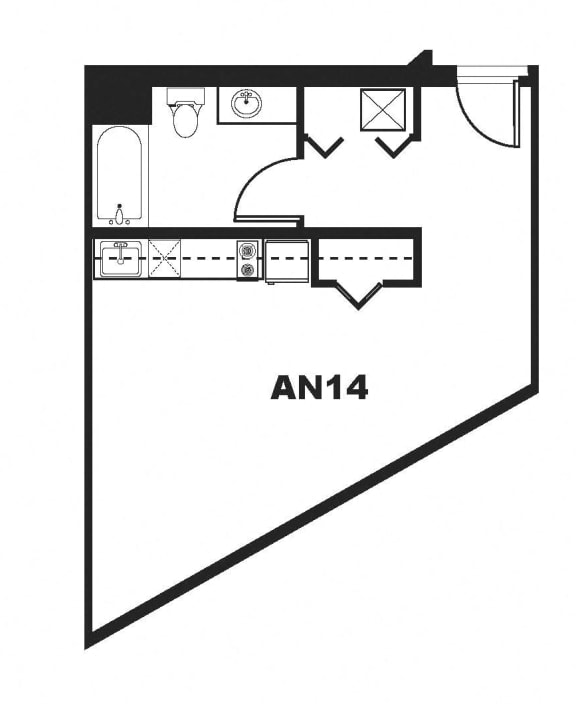 AN14 Floor Plan at One Santa Fe Residential, Los Angeles, California