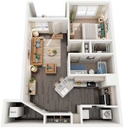 1 Bed 1 Bath Floor Plan | 760 Sq. Ft. at Promenade at Newnan Crossing in Newnan, Georgia