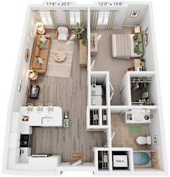Meadowbrook Floorplan | 836 Sq. Ft. at Flats at West Broad Village, Glen Allen, Virginia