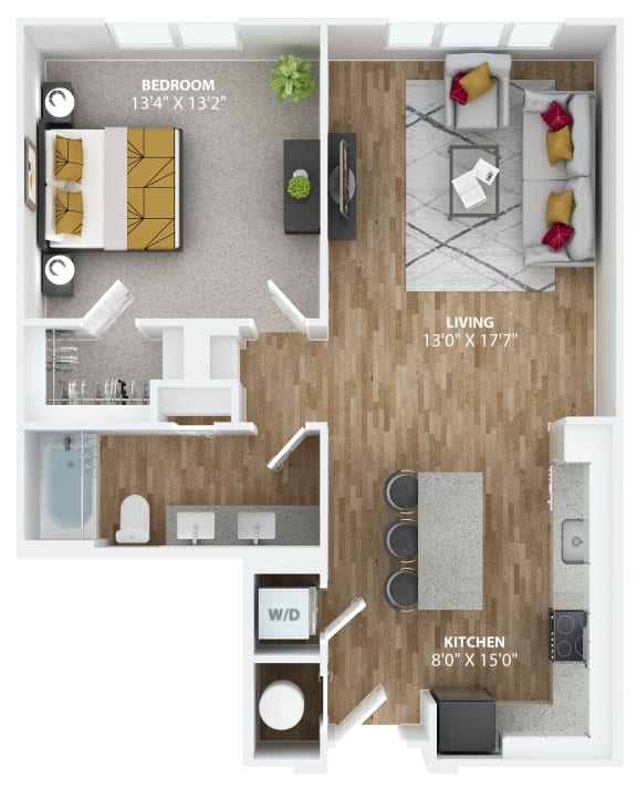 One bedroom floorplan at The Alibi at Lake Lilly
