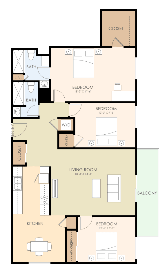  Floor Plan Three Bedroom and Two Bathroom