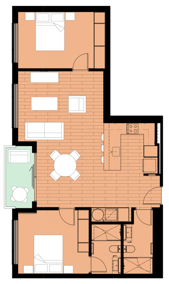 plan of the first floor with bedrooms and ensuite bathroom