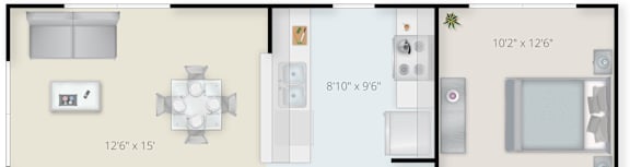 A floor plan of an apartment with various rooms and their dimensions.