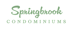 Springbrook Condominiums written in white on a green background.