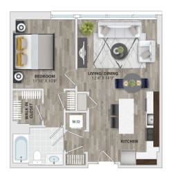 1 Bed 1 Bath Floor Plan at 1405 Point Street Apartments in Baltimore, MD