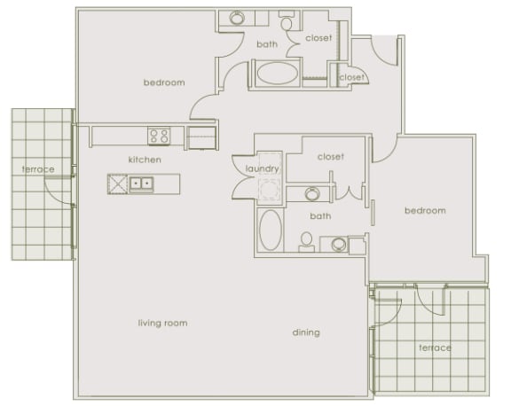 Main 3 Downtown floor plan B7 Tower  - 2 bed 2 bath - 2D