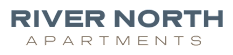 the logo for river north apartments in black and white
