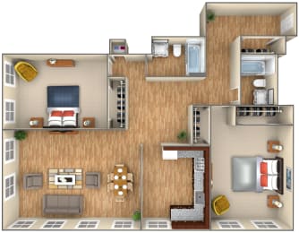 Floor Plan  2-bed/2-bath 3D floorplan at 7251 at Waters Edge, Chicago, Illinois