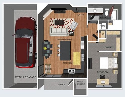 Belgrave one bedroom one bathroom floor plan at The Flats at 84