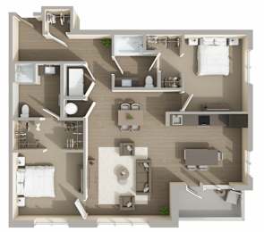 B3 Floor Plan at Harbor Side at Conwood Flats Apartments in Uptown Memphis, TN