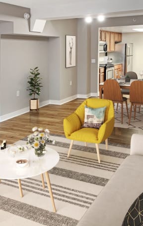 Living Room and Kitchen View at West End Residences, Washington, DC, 20037