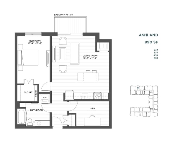 1 bedroom plus den floor plan at The Hill Apartments in st paul mn