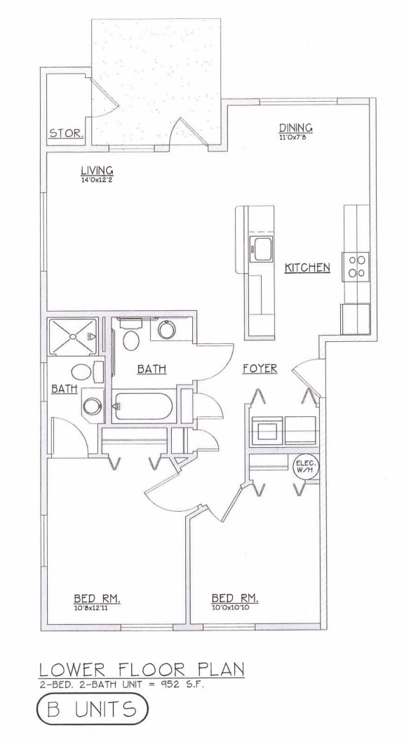 Fruitland Meadow Apartments in Salem, Oregon Two Bedroom Two Bath Floor Plan