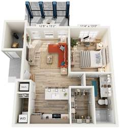 1 Bed 1 Bath Floor Plan | 750 Sq. Ft. at Residences at 393 North Apartments, Santa Rosa Beach, FL