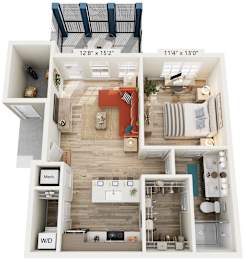 1 Bed 1 Bath Floor Plan | 750 Sq. Ft. at Residences at 393 North Apartments, Santa Rosa Beach, FL