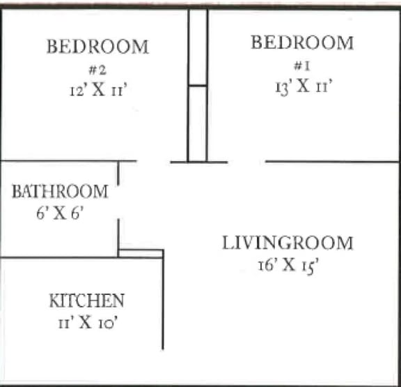 2 Bedrooms, 1 bath
